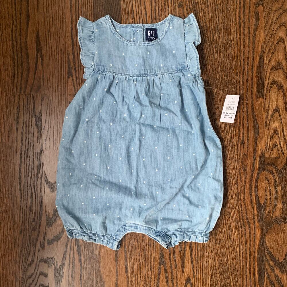 NWT Baby Gap Denim Chambray Polka Dot Romper | 18-24 Months